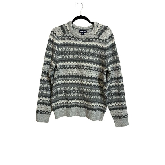 Lands End Lighthouse Fair Isle Sweater Size M Gray Snowflakes Cotton Wool - Picture 1 of 5